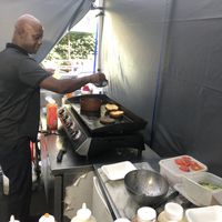 Pictured is the burger being grilled after being fried   at Fed By Plants in South East London
