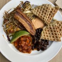 Buckwheat waffles and tofu platter   at Fed By Plants in South East London