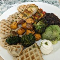 Really good filling food. I got the waffle with tofu and roasted veggies. Such friendly and personal staff. So glad we discovered this place! at Fed By Plants in South East London