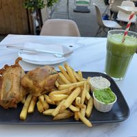 Tofu and chips  at Fed By Plants in South East London