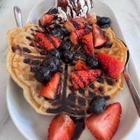 Buckwheat waffles with berries at Fed By Plants in South East London
