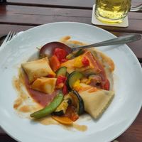 Vegane Maultaschen at Bruckmayers Biergarten in Pottenstein