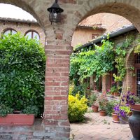 The restaurant's patio at Osteria Del Vicario in Certaldo
