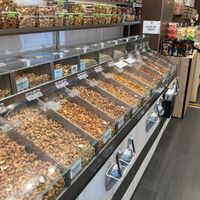 Nut bins at Nuts Factory in New York City