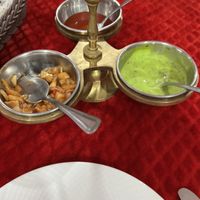 To go with provided bread. (Very yummy! The bright green one is not vegan, contains yogurt)  at Namaste Pais Indian Restaurant in Valencia