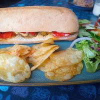 Ciabatta with hummus and falafel at The Old Butchers in Lochcarron