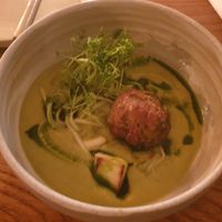 Courgette veloute with falafel and courgettes at TATI in Budapest