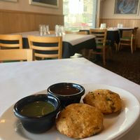 Aloo Tikki (appetizer). Potato patty lightly spiced deep fried. Great with the dipping sauces. at Tandoor Restaurant in Bloomington