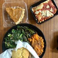 Lasagna, greens, sweet potato pie, biscuit and this turk'y that tastes like the kind from TV dinners in the best way possible   at Black Mountain Natural Foods - Maybe closed in Atlanta