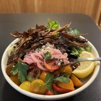 Baba ganoush bowl with oyster mushrooms   at Blazing Star  in Decorah
