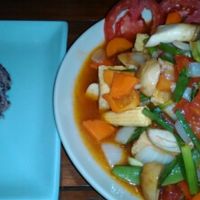 Tofu sweet and sour at Anchan Vegetarian Restaurant in Chiang Mai