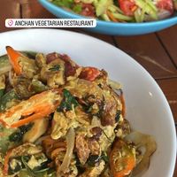 green mango salad and green curry omelette💗  at Anchan Vegetarian Restaurant in Chiang Mai