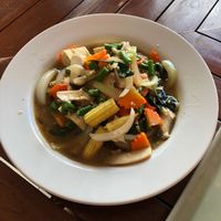 Thai basil and mushroom stir fry at Anchan Vegetarian Restaurant in Chiang Mai