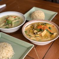 Green curry, red curry at Anchan Vegetarian Restaurant in Chiang Mai
