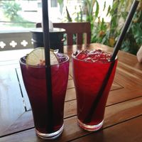 Soda with flowers 🌷 at Anchan Vegetarian Restaurant in Chiang Mai