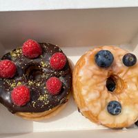 Royal donuts „raspberry pistachio“ and „blueberry sugar"  at Royal Donuts in Koblenz