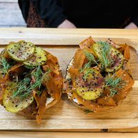 Carrot labneh bagel   at Fara in Glastonbury
