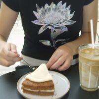 Carrot cake (€5.5) and iced vanilla latte (€5)  at Rose and Vanilla  in Amsterdam