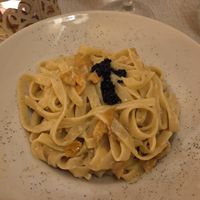 Tagliatelle with vegan salmon sauce at Le Bistrot in Rome