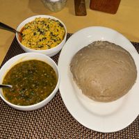Egusi, okra stew, and fufu  at Bight of Benin in Kampala
