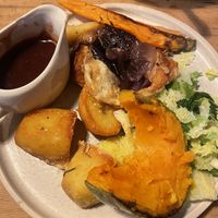 Roast onion tartlet with veg, roast potatoes and roast honey bear squash - best roast ever  at The Bear of North Moreton in Didcot