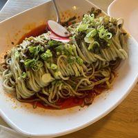 Green tea noodles with spicy sauce   at Ugly Dumpling  in Edison