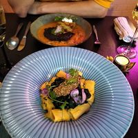 Pompoen-cheese pasta + seitan steak at Ministerie van Geluk in Zoetermeer