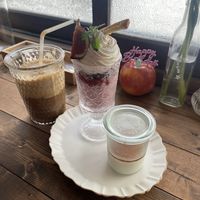 Ice cream and latte   at Bugoro All Vegan in Fukuoka