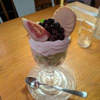 Parfait (maccha, strawberry, figue, blueberry and banana chocolate ice creams) at Bugoro All Vegan in Fukuoka