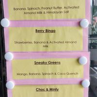 Smoothie menu at New Harvest Organic Greengrocer in Seaford