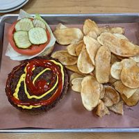 Beyond burger with house-made potato chips   at Timbuktoo's in Fremont