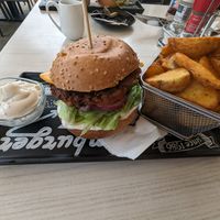 Vegan burger and chips at Mokka Étterem in Szarvas