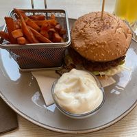 Vegan burger w/ sweet potato fries at Mokka Étterem in Szarvas