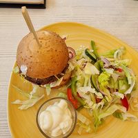 Vg burger with salad at Mokka Étterem in Szarvas