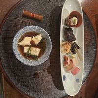 Grilled dish with tofu simmered on the side  at Tosuiro in Kyoto