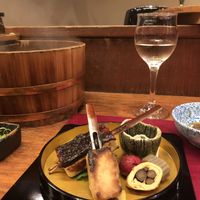grilled tofu served with a mountain peach at Tosuiro in Kyoto
