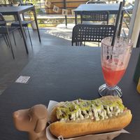 Hotdog and fresh juice at Vegansté in Providencia