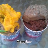 2 Vegan ice creams from Boho Gelato - Cookies n Cream with Mango & Lime, and Cookies n Cream with Choc & Peanut Butter.  mmmmmmmmm. at Boho Gelato - Pool Valley in Brighton