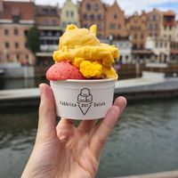 Strawberry, peach and orange sorbet 🍑🍓🍊 at Fabrica Del Gelato in Gdansk