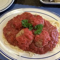 Spaghetti with vegan meatballs   at Town Hall Pizza in Berrien Springs