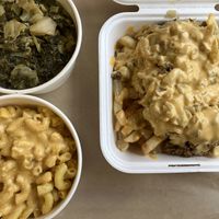 Country boy greens, 3-cheese mac & cheese, and steak & cheese fries  at Better Chew Kitchen - Vallejo in Vallejo