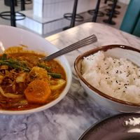 Massaman Curry with rice at Meat The Vegans in North West London