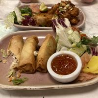 Spring rolls and crispy chicken  at Meat The Vegans in North West London