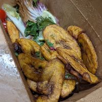 Fried plantain with bean sauce at Meat The Vegans in North West London