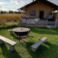 Barbecuing outdoors on a 100% vegan firepit is a great source of primal joy at Hempsall Farm Vegan Glamping in Cambridge