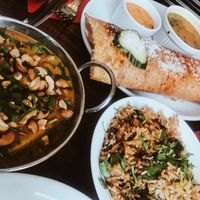 Cashew curry, mushroom rice and a crepe at The Green Eatery in Norwich