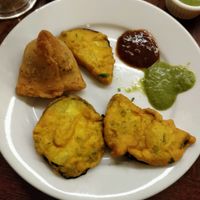 samosa and aubergine pakoras at The Green Eatery in Norwich