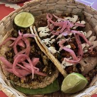 Chorizo verde de garbanzo & Chile cascabel relleno de chorizo rojo de garbanzo!    at Taco Santo in Mexico City