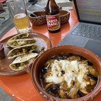 Gringas with chickpea chorizo & tapioca cheese + Sopa Azteca  at Taco Santo in Mexico City