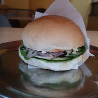 Great vegan burger with soy meatloaf in the middle. Yummy 😋 #Veganuary at Hamm Burger Büfé in Szeged